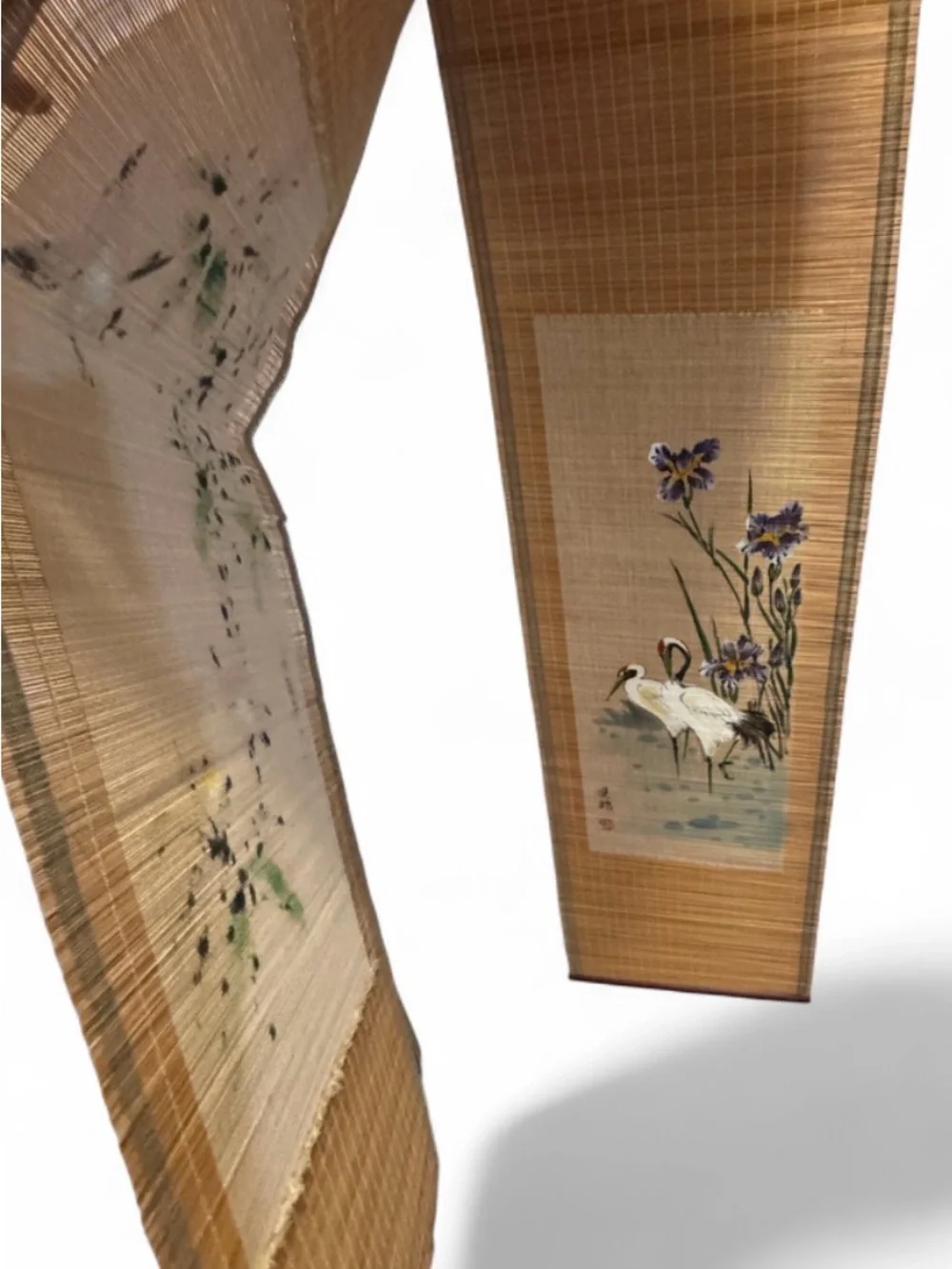 Vintage set of 2 Chinese Bamboo Slat Scrolka 14x20”